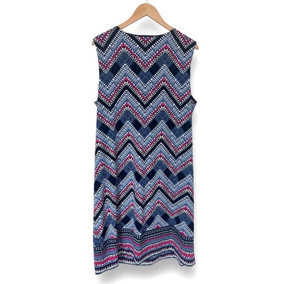 Size 2X 18 20 JM Collection Navy Chevron Print Beaded Shift Dress Summer Plus Sz - Picture 2 of 5